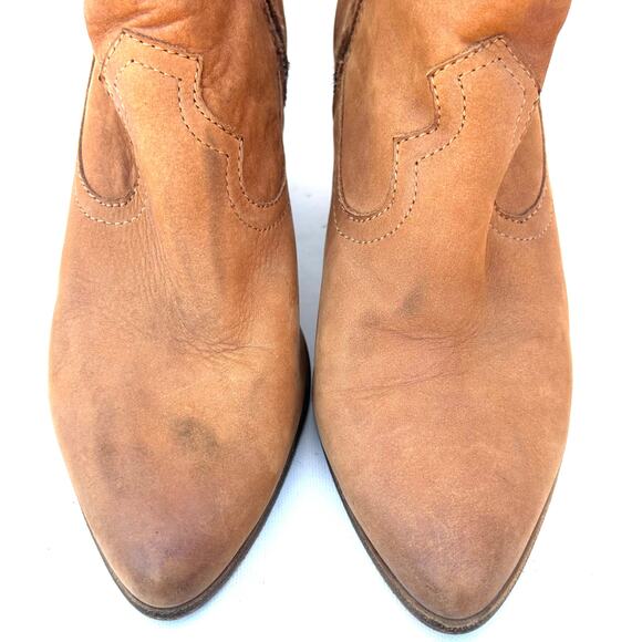 Frye Reina Leather Booties Camel Tan Heeled 7.5 Western Cowgirl Ankle Boots - Picture 12 of 13